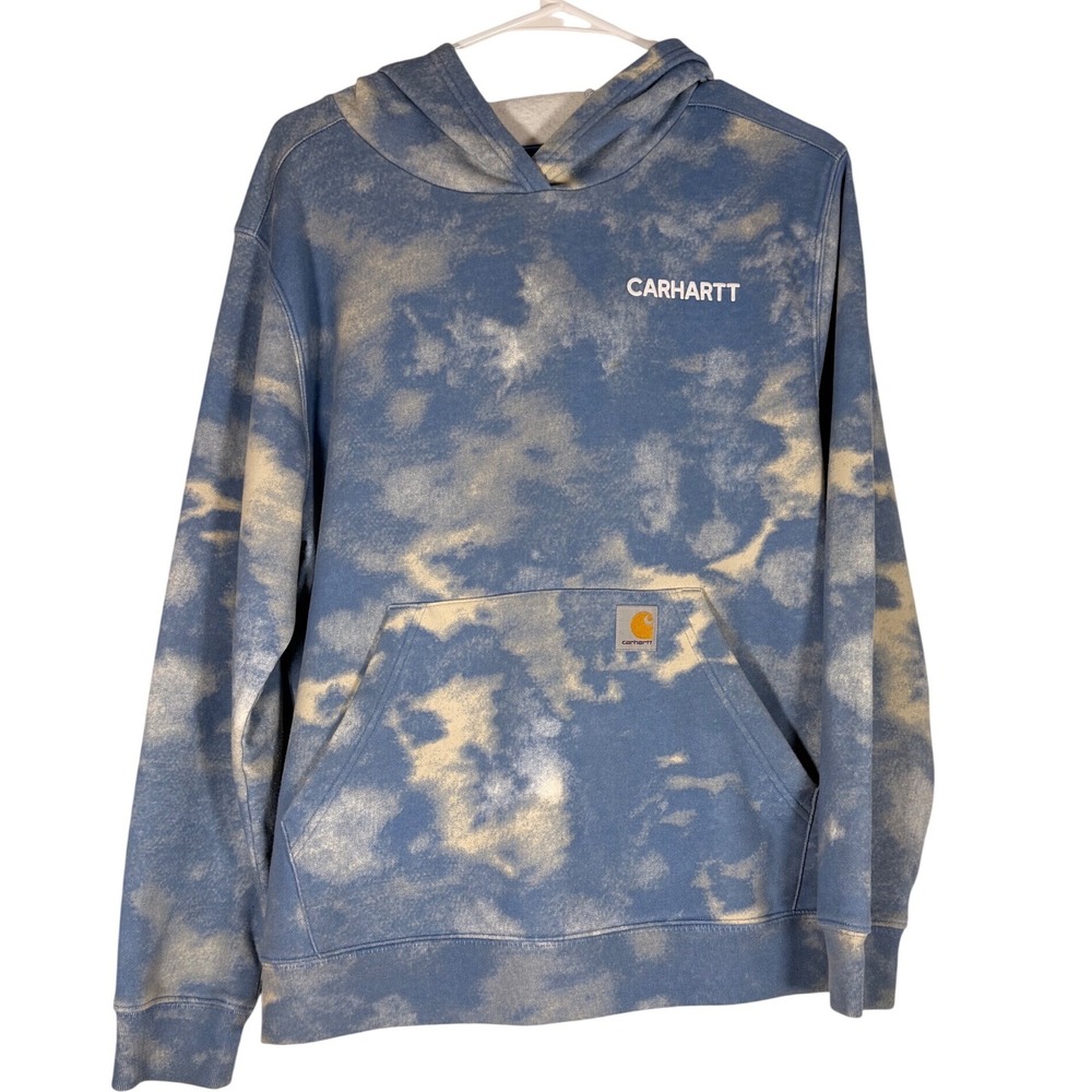 Carhartt Boys XL 18-20 Blue Acid Wash Tie Dye Fleece Pullover Hoodie